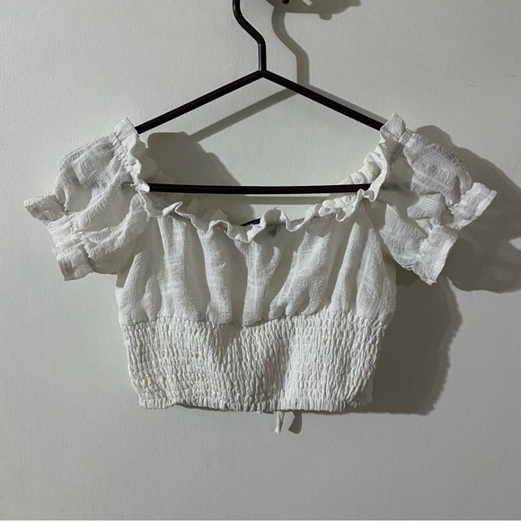 White Ruffled Crop Top - Picture 2 of 2
